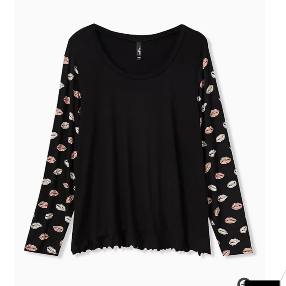 🆕ADORABLE 'LIPS' BLACK JERSEY RUFFLE SLEEP TOP